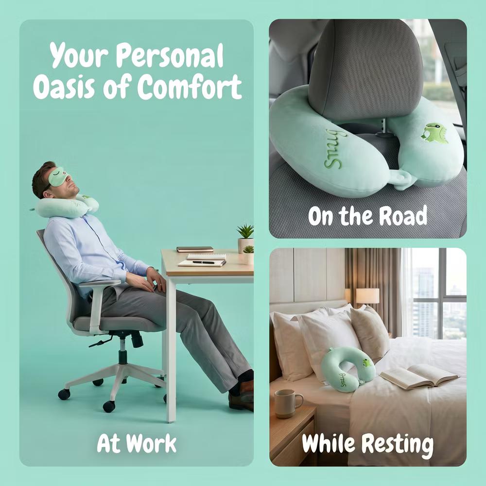U‑Shape Memory Foam Travel Pillow Set with Decor Embroidery and Eye Mask 1Pc - Image 4