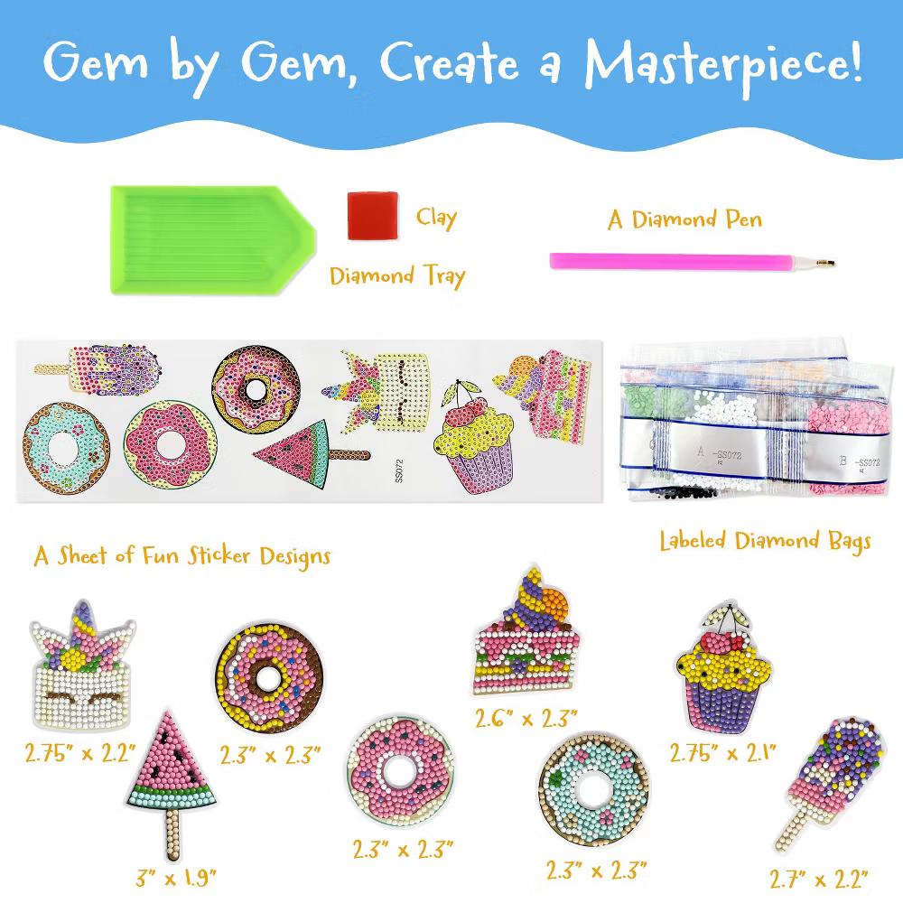 Diamond Art Kits, 5D Gem Painting DIY Arts & Crafts Stickers, 8pcs Sweet Treats - Image 5