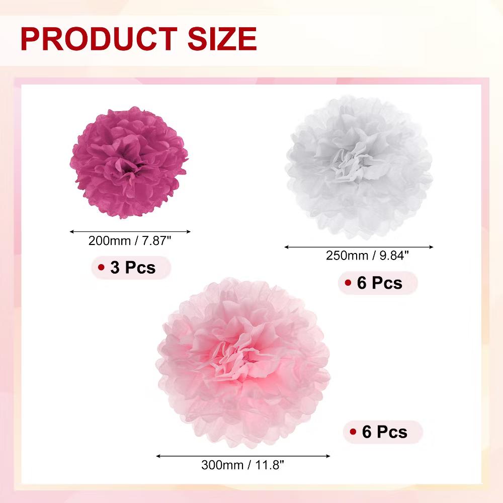 Wedding Shower Bridal Party Decoration 3 Size Paper Pom Poms Flower Ball 15 Pcs - Image 19