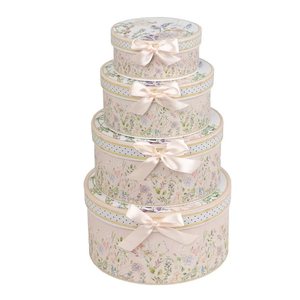 Home Collection Pack of 4 Round Floral Nesting Cardstock Gift Boxes - Image 5