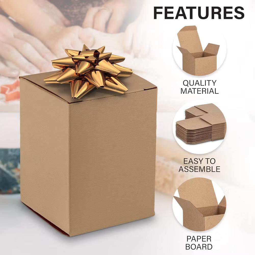 MT Products Tuck Top Kraft Paperboard Gift Boxes 3" 3" 4" - Pack of 30