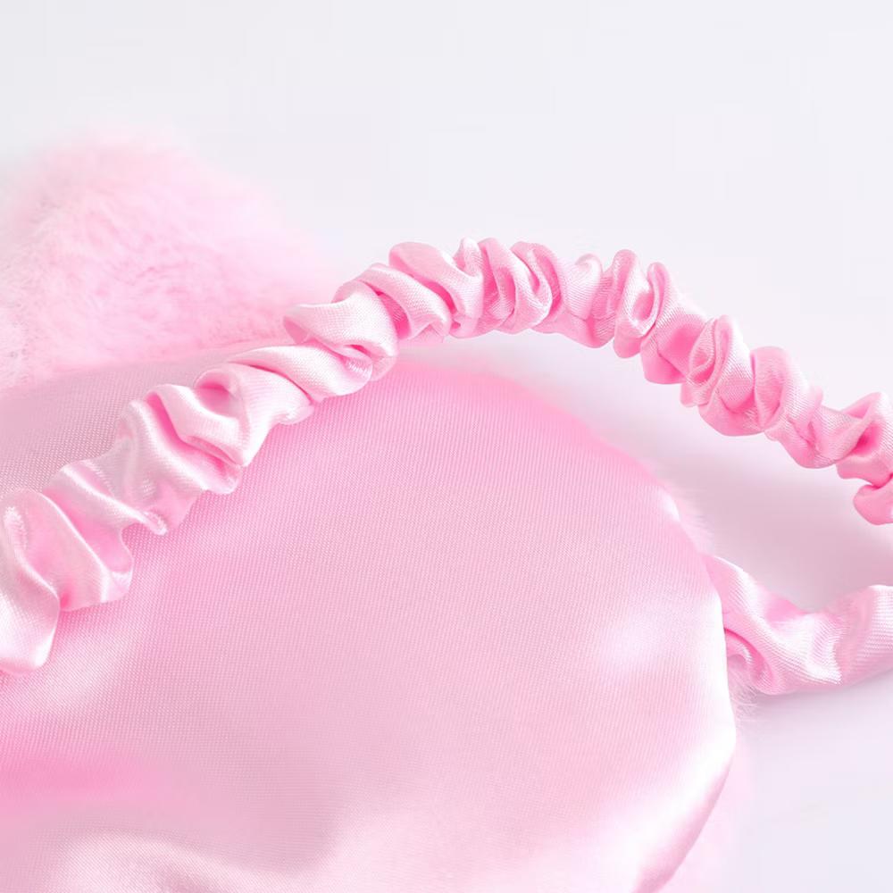 Plush Cat Face Sleep Mask Soft Faux Fur Eye Cover with Embroidered Design Elastic Satin Strap for Comfortable Light Blocking - Image 4