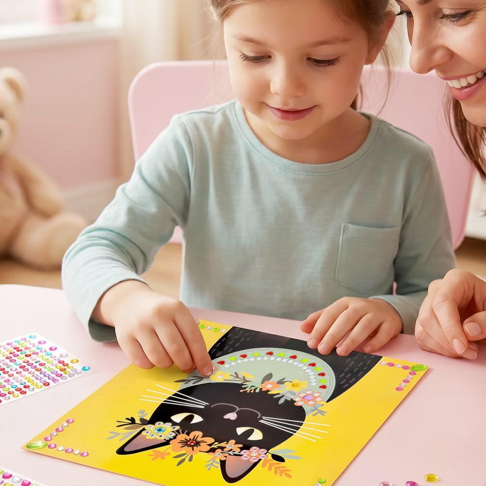 Gem Sticker Art Kit, Diamond Painting Arts and Crafts Supplies, Gemstone Sticker DIY Crafts, Adorable Cats - Image 3