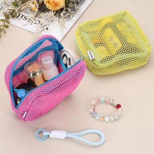 Mesh Travel Toiletry Organizing Zipper Mini Makeup Bag with Strap 4.7"