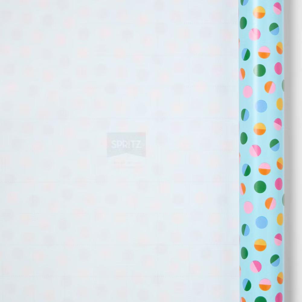 96"x30" Polka Dot Wrapping Paper Blue/Colorful - Birthday Gift Wrap, Multi-Colored- 96" 30" - Image 2