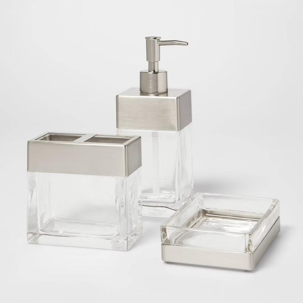 Rectangle Glass with Metal Toothbrush Holder Clear - Image 2