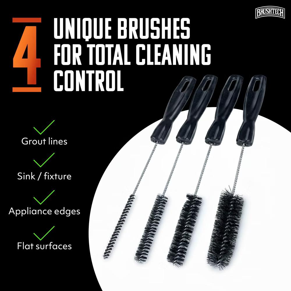 BRUSHTECH Multi-Use Brush Quartet Precision Cleaning Scrub Tools Nylon Bristles Household Workshop Brushes 4 Count
