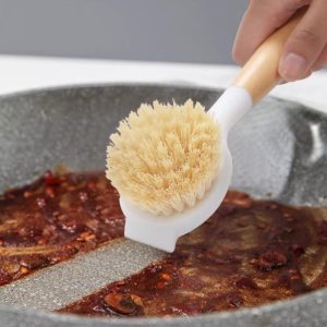 3-Piece Bamboo Dish Brush Set with Scraper and Tough Sisal Bristles