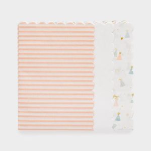 25ct Scalloped Edge Party Hats and Striped Tissue Paper White/Pink