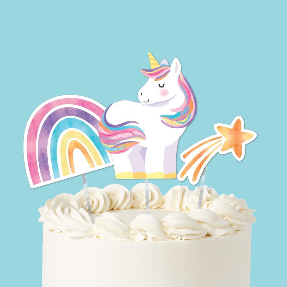 Unicorn Cake Topper Set, Magical Rainbow Unicorn Party Dessert Decorations for Girls Birthday Party – 3 Count - Image 4