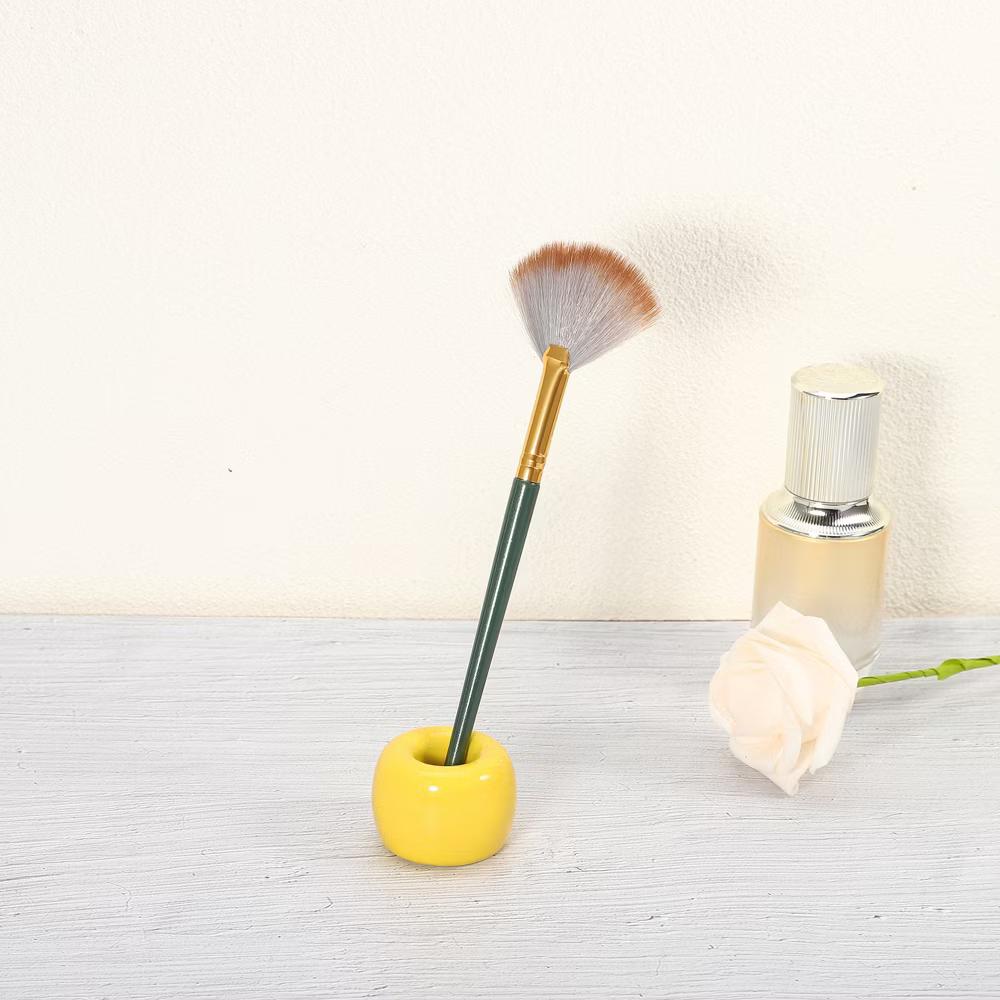Bathroom Round Mini Ceramic Toothbrush Holder 1.65"x1.18" 2Pcs - Image 71