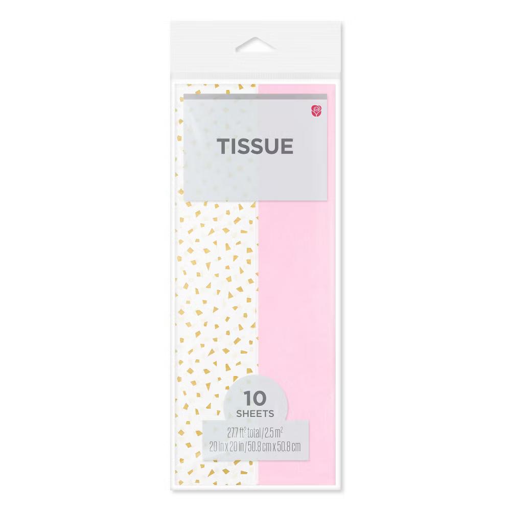 White with Gold Detail and Light Pink Tissue Paper Pack for Birthday 10ct - 20"x20" - Image 3