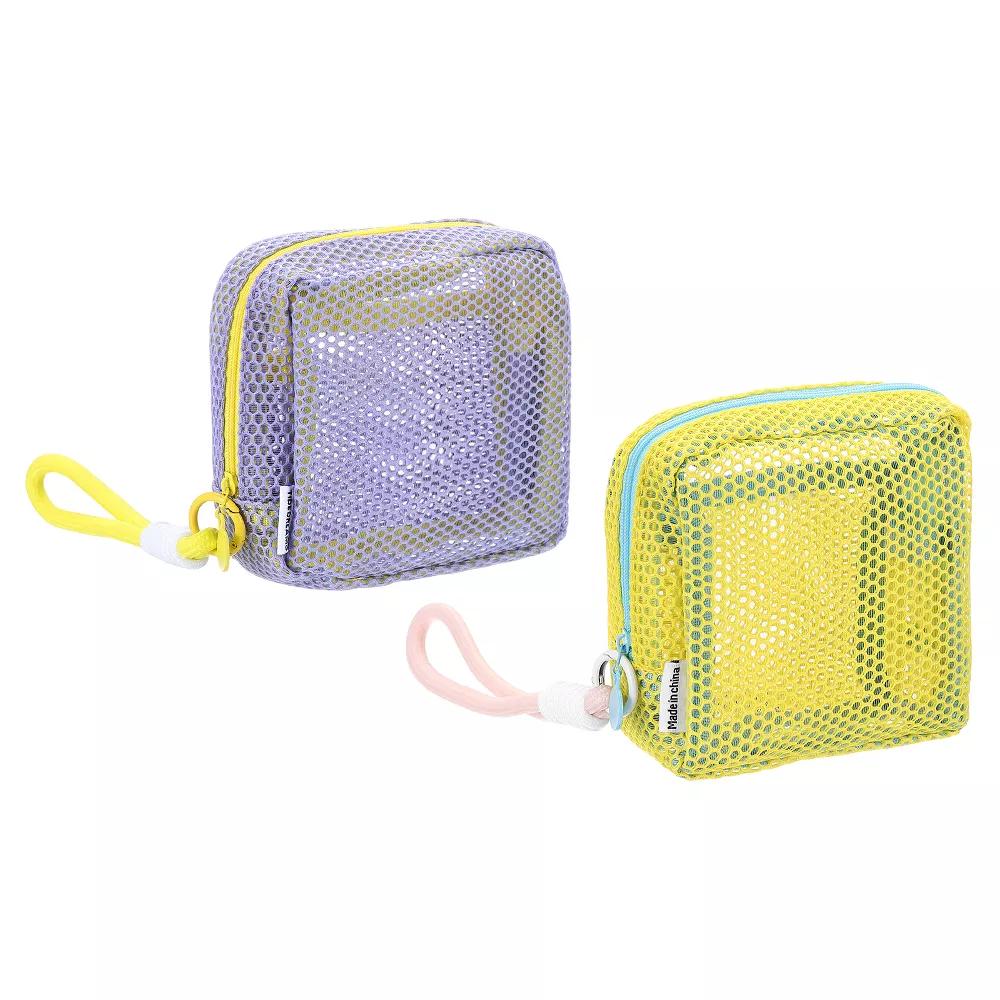 Mesh Travel Toiletry Organizing Zipper Mini Makeup Bag with Strap 4.7" - Image 38