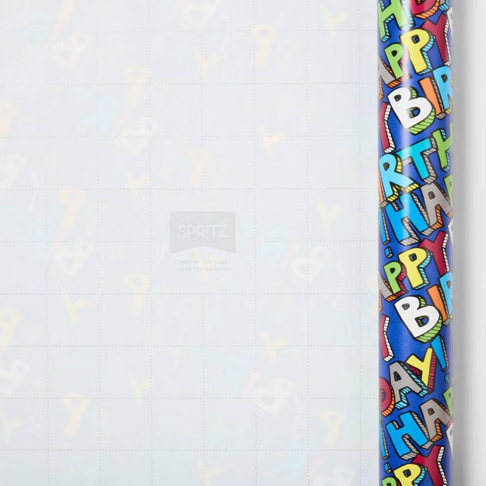 20sq ft 'Happy Birthday' Gift Wrapping Paper - Multicolor Typography, Boys, Birthday, Spring Theme - Image 3