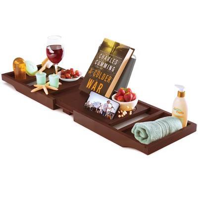 Luxury Bamboo Bathtub Tray Caddy - Brown Expandable and Foldable Non-Slip Bath Caddy with Book, Tablet, Wine Glass Holder - Unique Gift for Her or Him - Image 10
