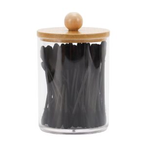 Acrylic Bamboo Wood Cotton Swab Jar Clear Wood Color 1 Pc