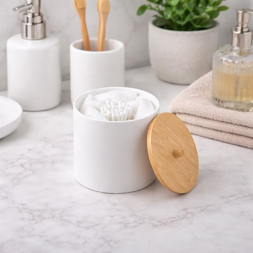 French Home Goods Cotton Pad & Q-Tip Holder with Bamboo Lid - Image 18