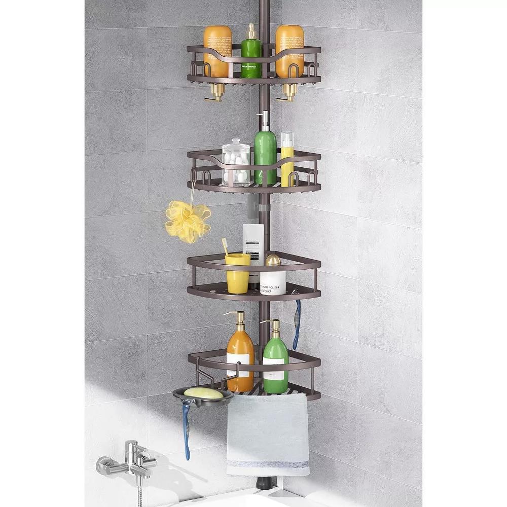 Corner Shower Caddy Tension Pole: Rustproof Stable 4-Tier Bathroom Organizer Shelves for Bathtub Shampoo Storage - Image 7