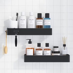 Dcolora 2-Pack Rustproof Adhesive Shower Caddies: No-Drill Metal Bathroom Organizer