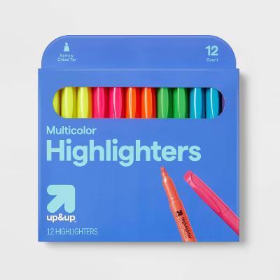 Highlighters Narrow Chisel Tip Multicolor 12ct - Fine Point School Supplies, Kids Art, Office Markers - Image 3