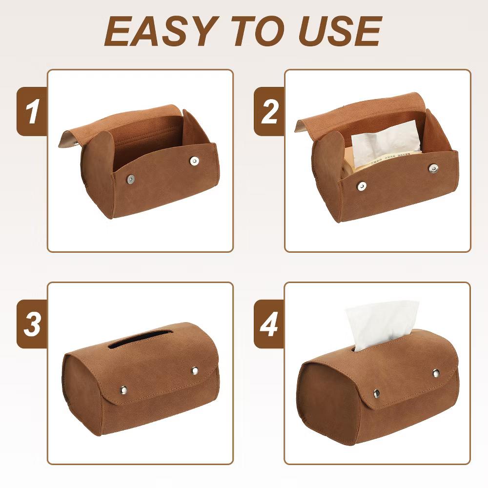 PU Leather Home Car Office Decorative Rectangular Tissue Box Cover - Image 2