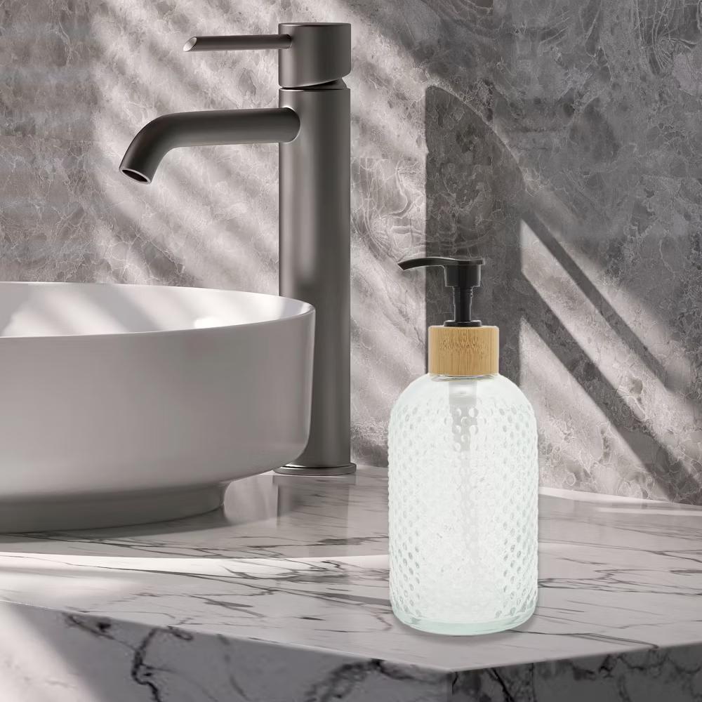 Round Bottom Raindrops Soap Dispenser 13.53oz Clear Black 1 Pc - Image 4