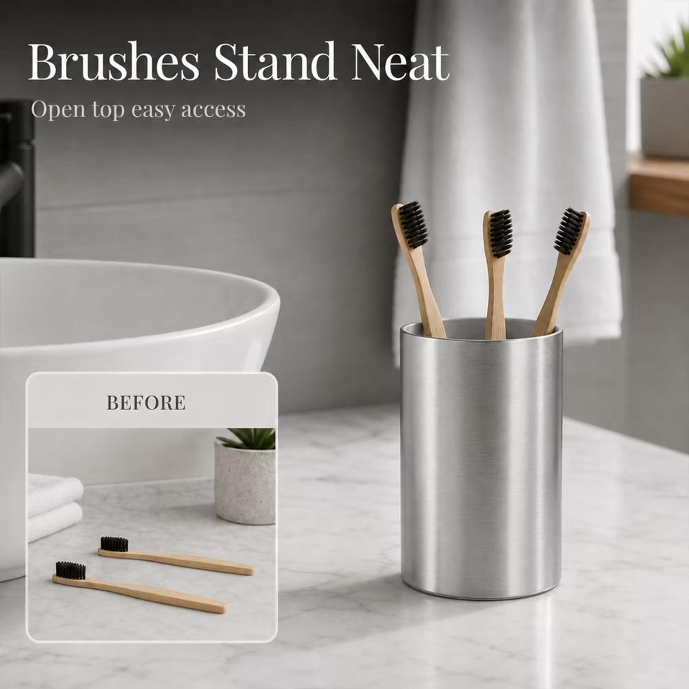 French Home Goods Modern Brushed Bathroom Tumbler – Sleek Toothbrush Holder, Cup, or Countertop Organizer - Image 13