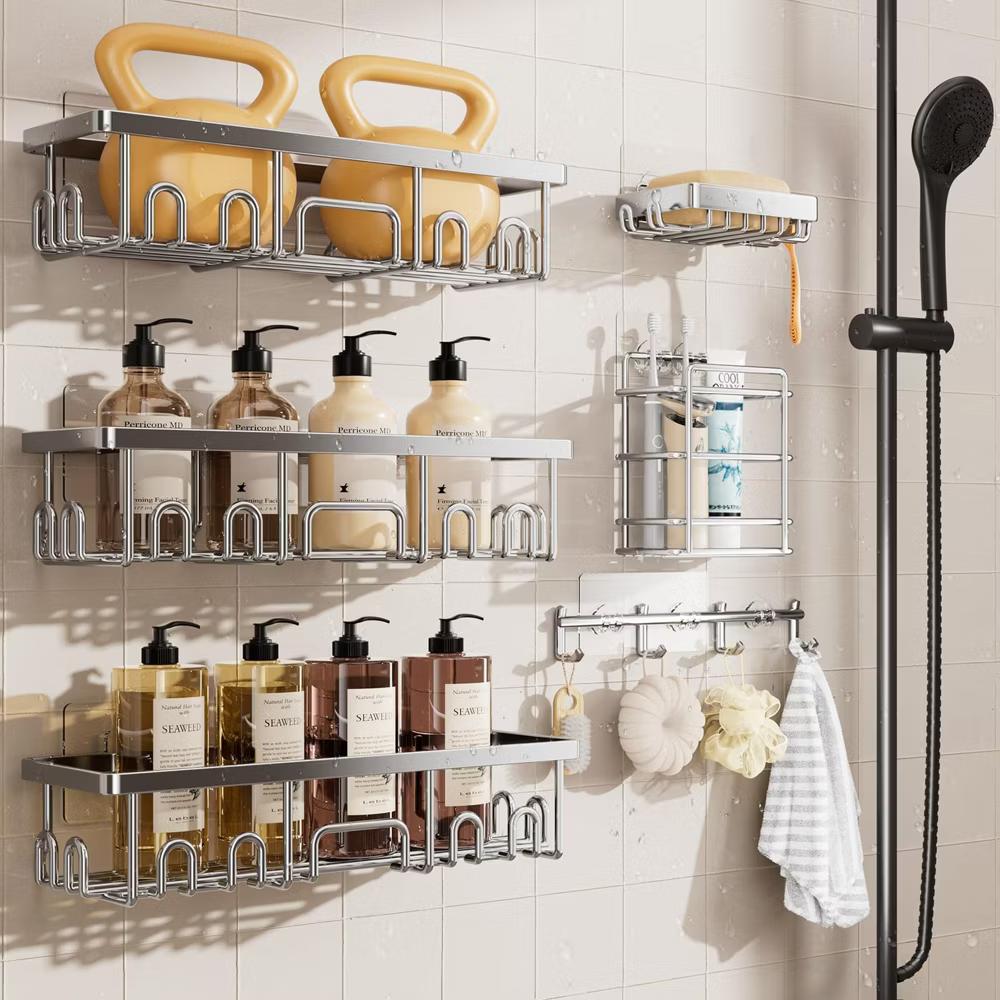 Veken Shower Caddy 6 Pack, No Drill Rustproof Waterproof Adhesive Shelf Organizer, Large Capacity Wall Mount Bathroom Rack for Kitchen Home - Image 16