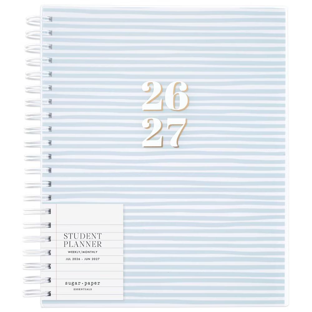 Essentials 8.5"x11" 2026-2027 Large Student Weekly/Monthly Frosted Poly Blue Stripe
