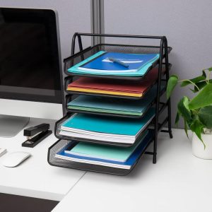 5-Tier Paper Tray Desktop Organizer Metal Mesh