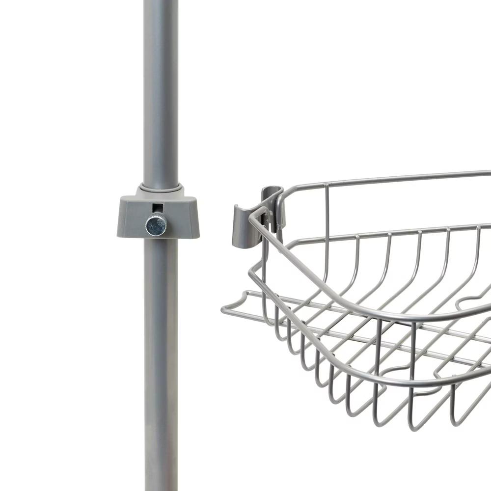 Corner Tension Pole Shower Caddy Nickel - Zenna Home: Metal Bath Organizer, 4 Baskets, Adjusts 5' to 9' - Image 3