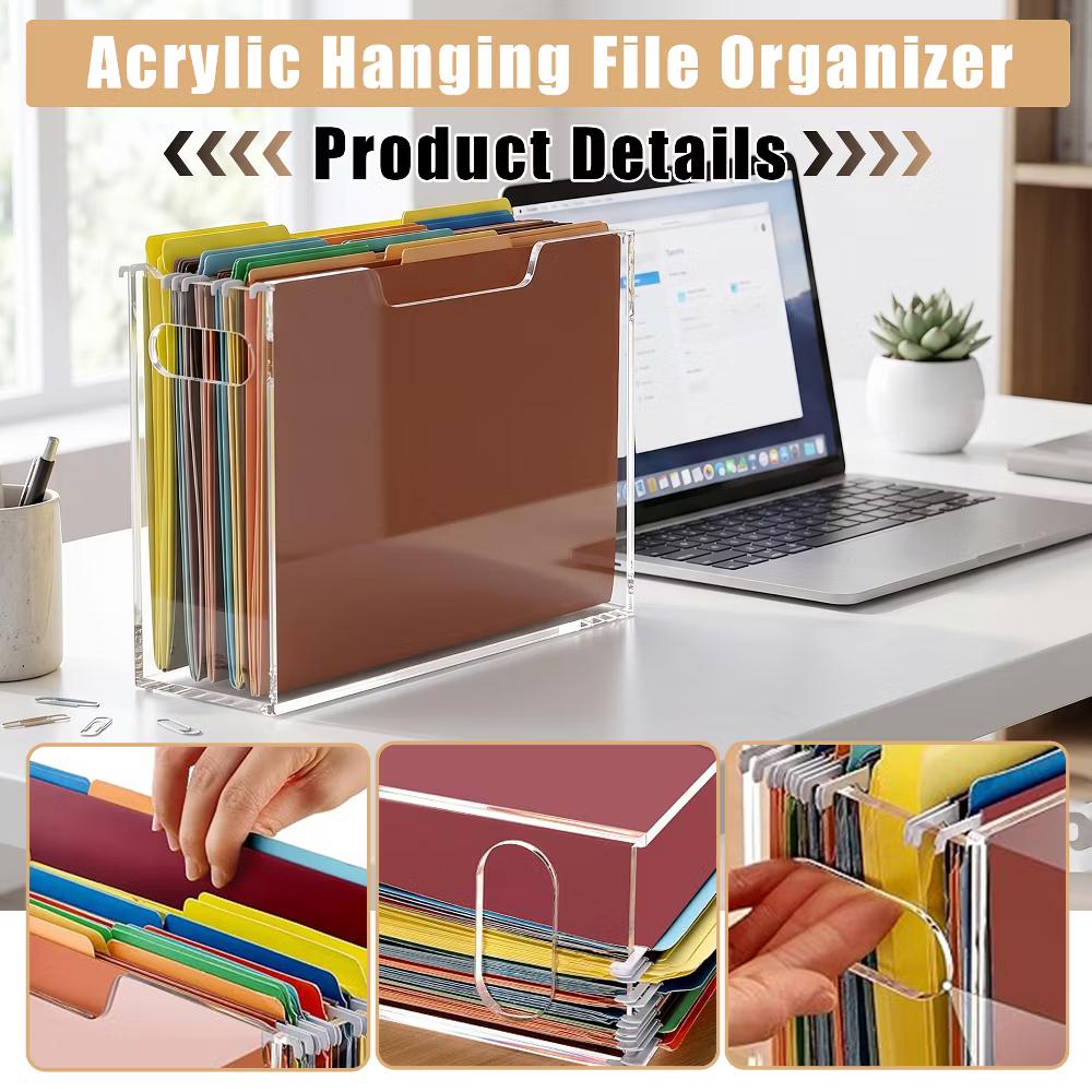File Organizer Box for Letter Size Hanging Folders, Acrylic Desk File Holder with Portable Handle, Clear Modern Document Storage Rack for Office - Image 30