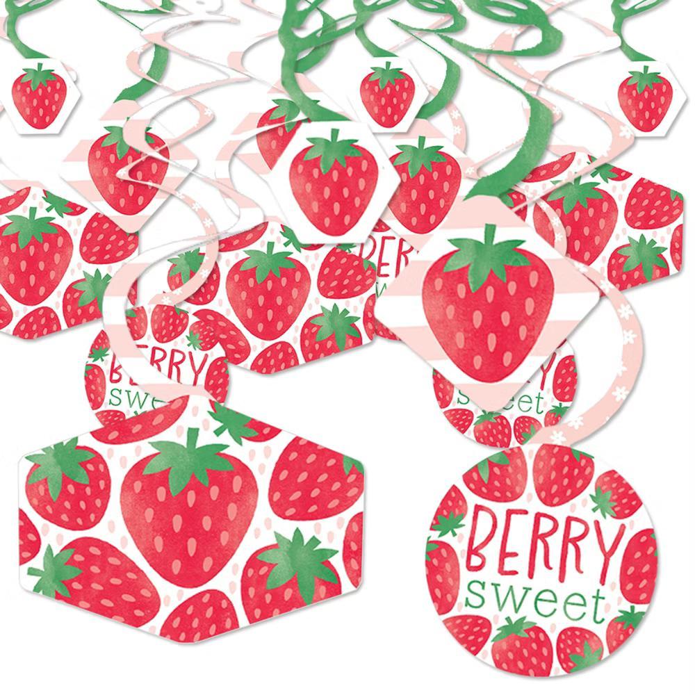 Berry Sweet Strawberry - Fruit Themed Birthday Party or Baby Shower Hanging Decor - Party Decoration Swirls - Set of 40 - Image 2