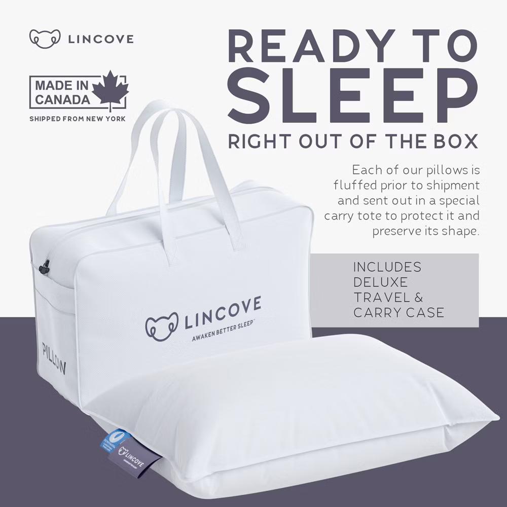 Lincove Canadian Down & Feather Travel Pillow – 625 Fill Power, OEKO-TEX, 400TC Cotton Sateen, Machine Washable, Made in Canada - Image 5