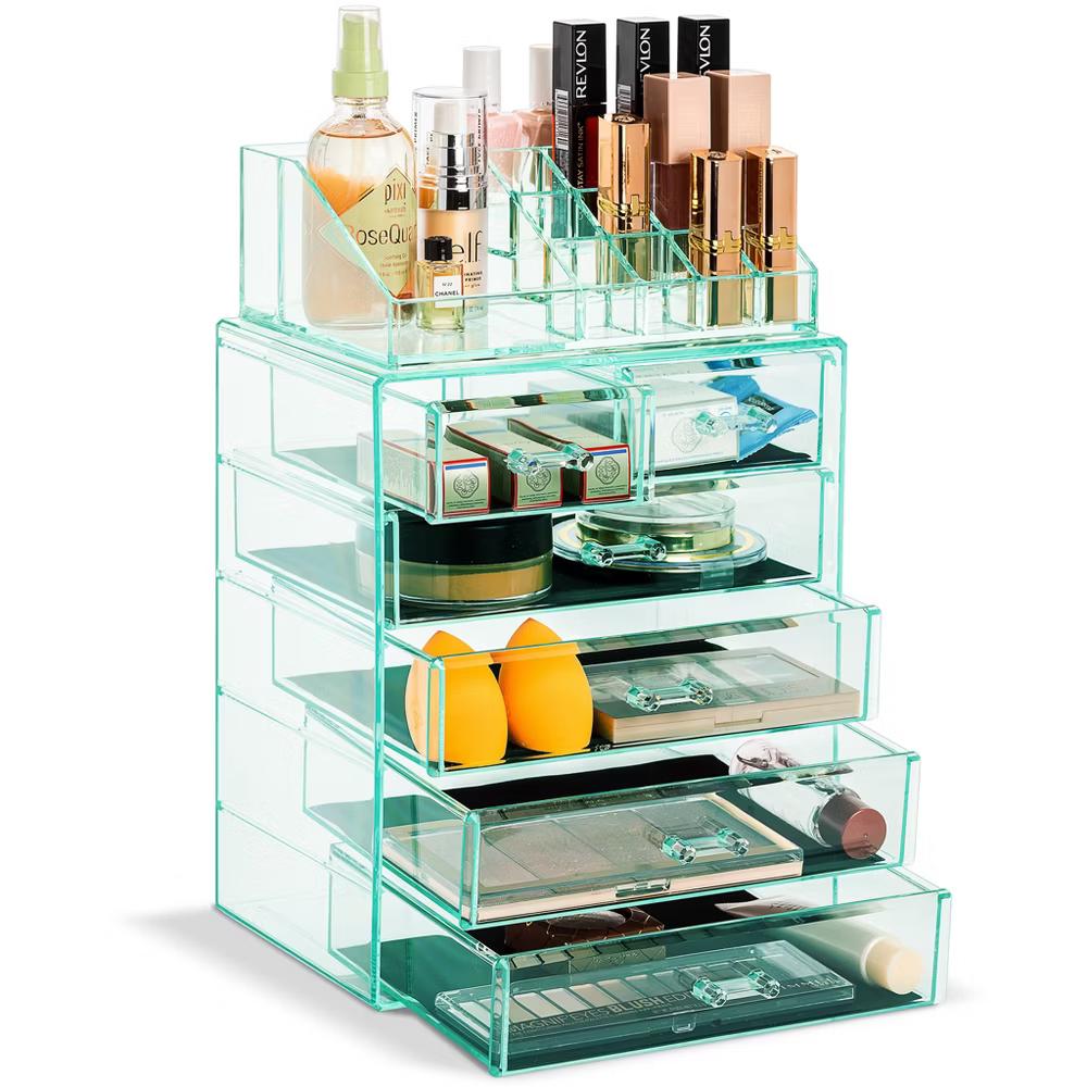 2 Piece Acrylic Makeup and Jewelry Storage Organizer Case (6 Drawers and Lipstick Tray) - Image 45