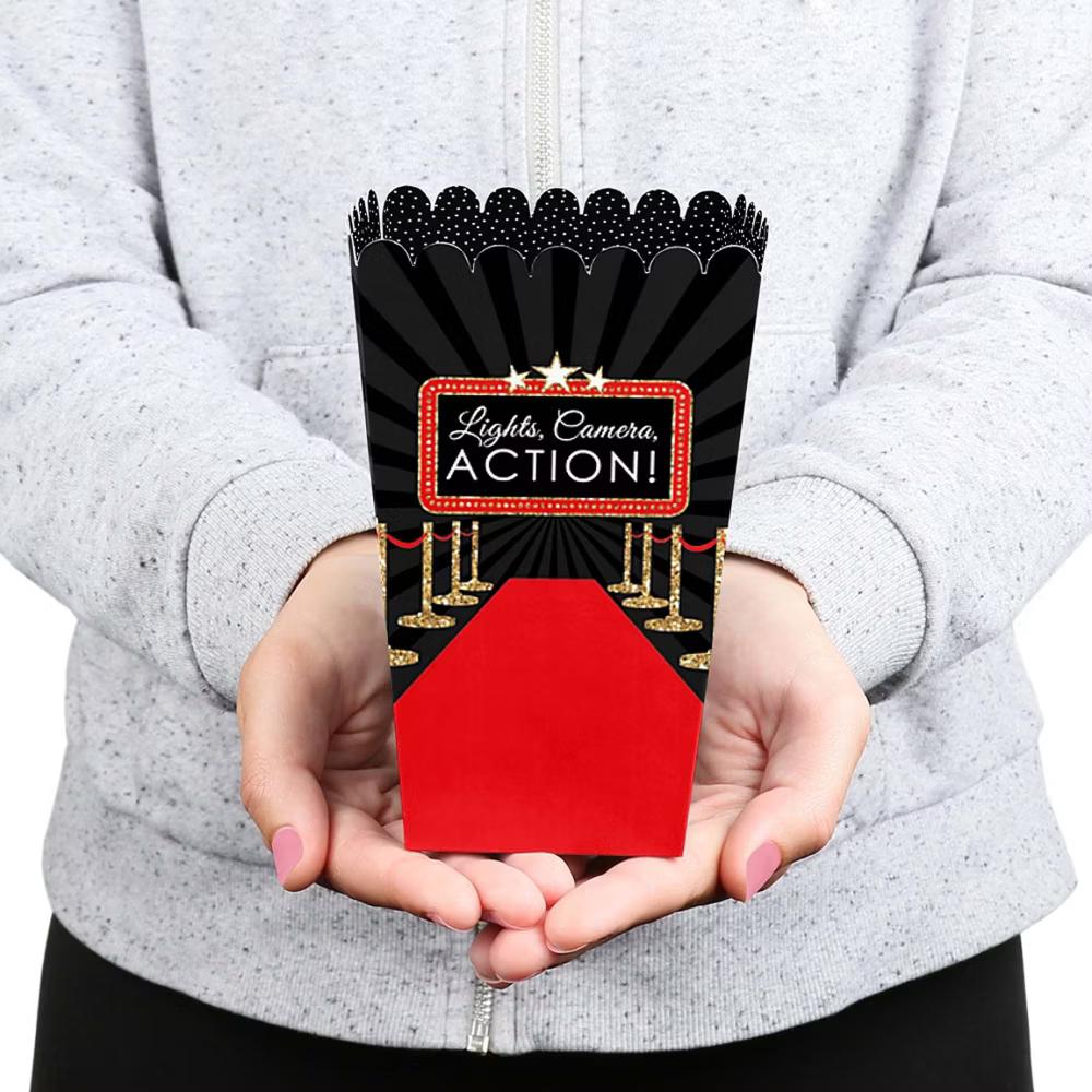 Red Carpet - Movie Night Party Favor Popcorn Treat Boxes - Set of 12 - Image 2