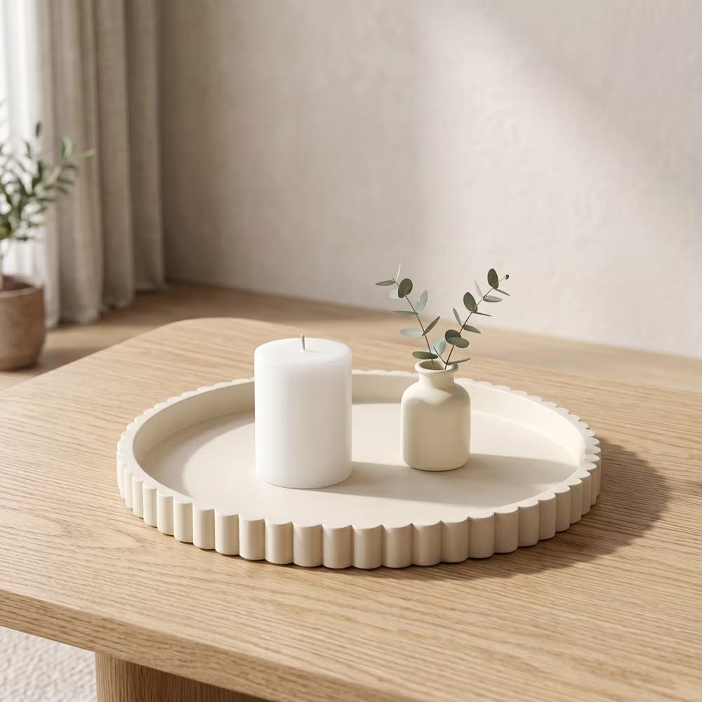 2Pc Round Silicone Vanity Tray Set Decorative Catchall Organizer for Bathroom Countertop Perfume White - Image 52