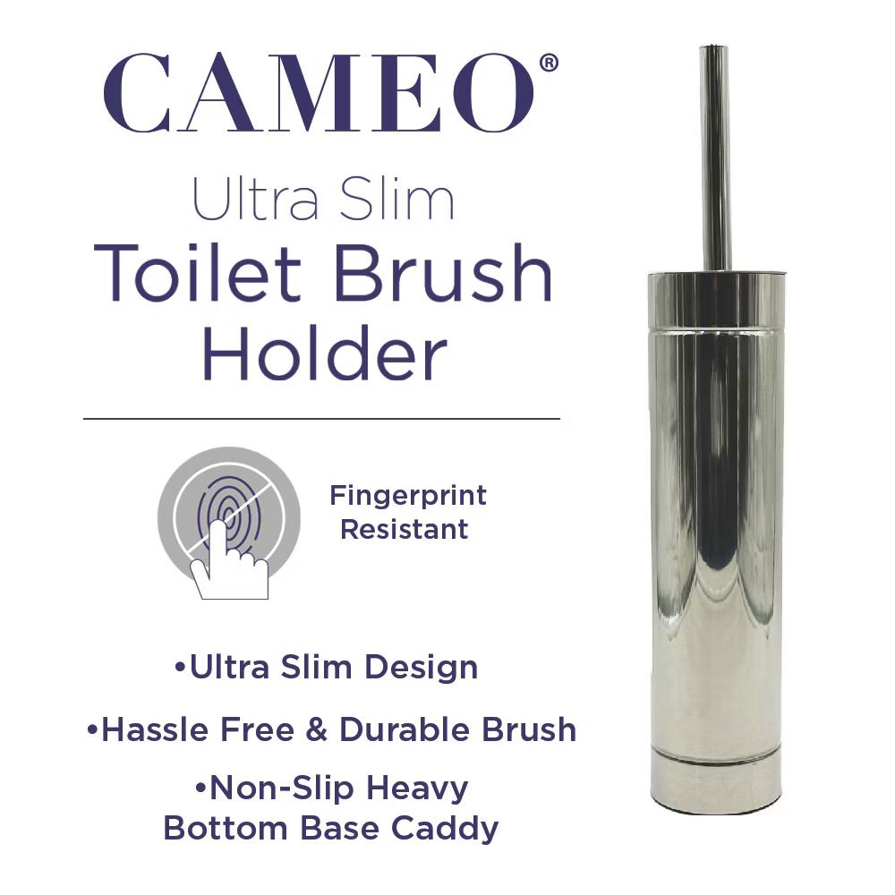 Cameo Toilet Bowl Cleaning Brush and Holder with Lid, Slim Design, 304 Stainless-Steel, Fingerprint-Proof, Rust Resistant, Heavy-Weight Base - Image 4