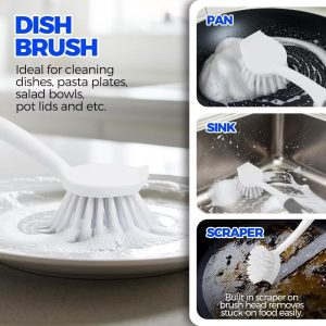 Dish Brush Set – Kitchen Brushes with Vegetable, Bottle, Dish & Straw Brushes for Pots, Pans, Skillet, Wok & Cast Iron-6 Pack