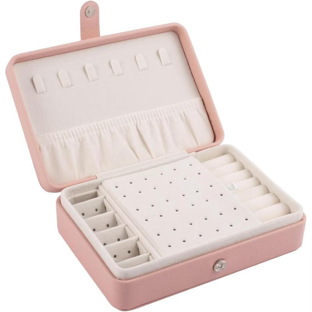 Zodaca Pink Jewelry Travel Organizer Case, Portable Storage Box Holder for Rings Earrings Necklaces, Gifts for Women - Image 6