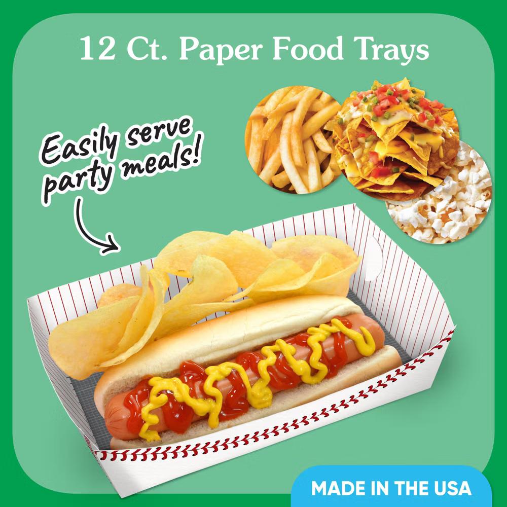 Baseball Party Paper Food Trays, Disposable Double-Sided Paper Food Holders for Nachos, Hot Dogs, French Fries - 12 Ct - Image 4