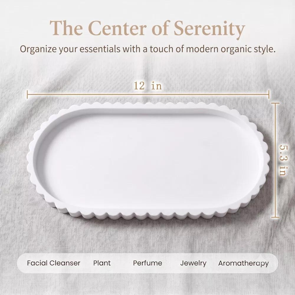 2Pc Round Silicone Vanity Tray Set Decorative Catchall Organizer for Bathroom Countertop Perfume White - Image 98