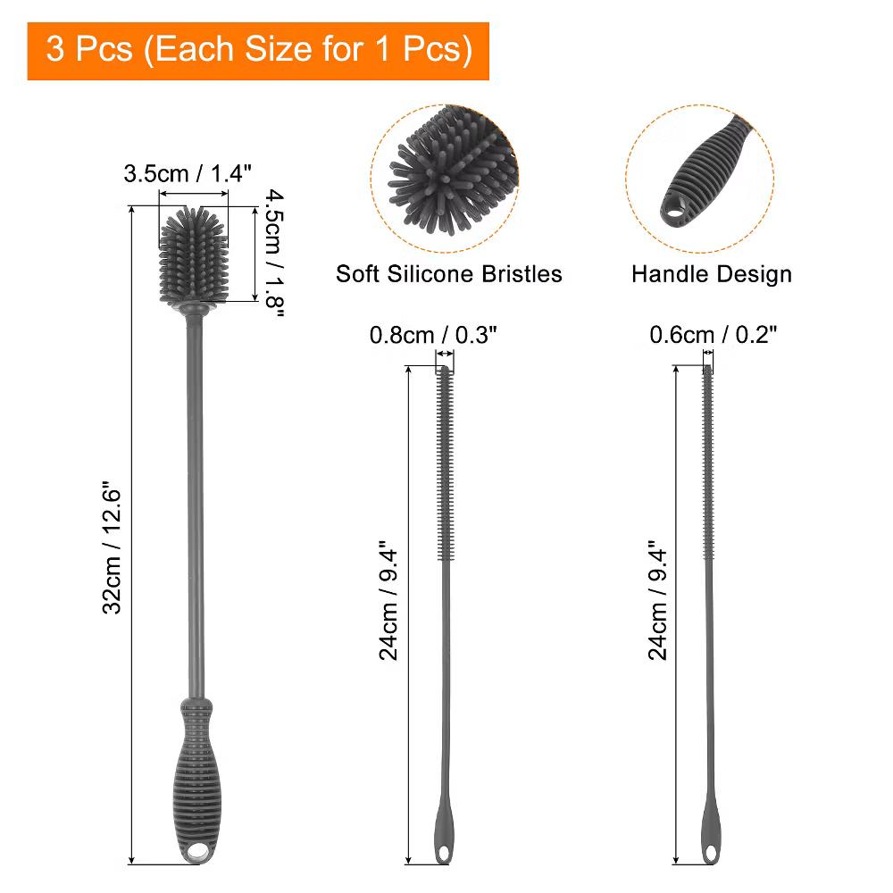 Silicone Bottle Brush with 2 Straw Brush for Cleaning Narrow Neck Containers Sport Bottles - Image 8