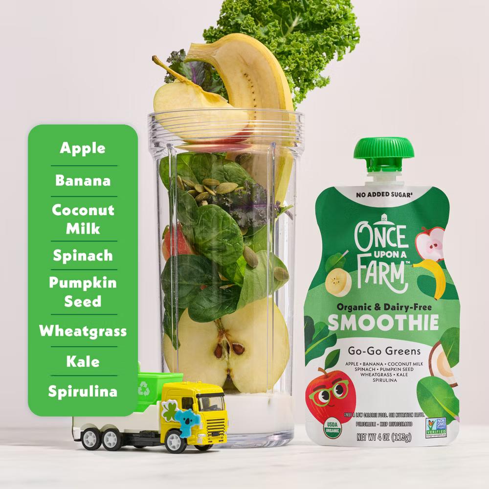 Once Upon A Farm Go-Go Greens Organic Dairy-Free Kids' Smoothie - 4oz Pouch - Image 10