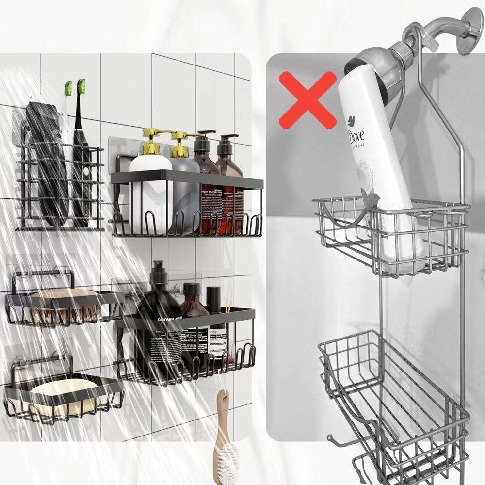 5-Pack Shower Caddy Set – Rustproof Stainless Wall Storage with Adhesive Mount for Bath or Sink - Image 4