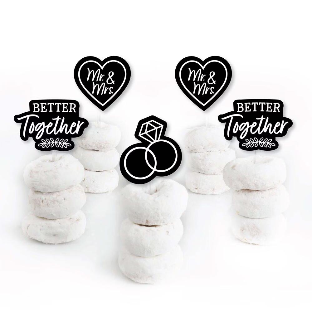 Mr. and Mrs. - Dessert Cupcake Toppers - Black and White Wedding or Bridal Shower Clear Treat Picks - Set of 24 - Image 3