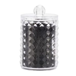 Round Diamond Pattern Acrylic Cotton Swab Jar for Bathroom Clear 1 Pc