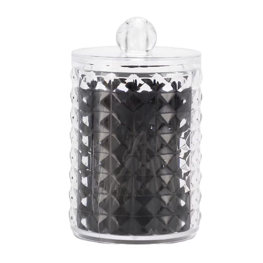 Round Diamond Pattern Acrylic Cotton Swab Jar for Bathroom Clear 1 Pc