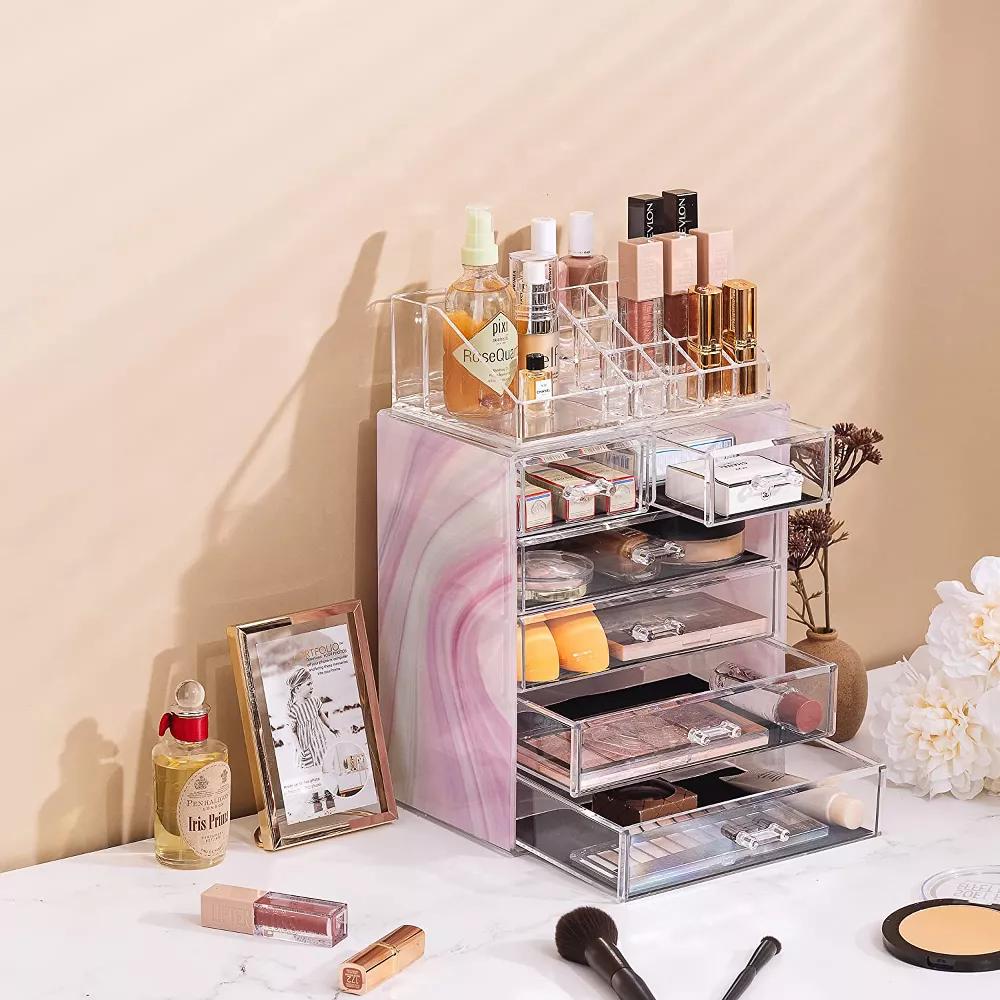 2 Piece Acrylic Makeup and Jewelry Storage Organizer Case (6 Drawers and Lipstick Tray) - Image 55