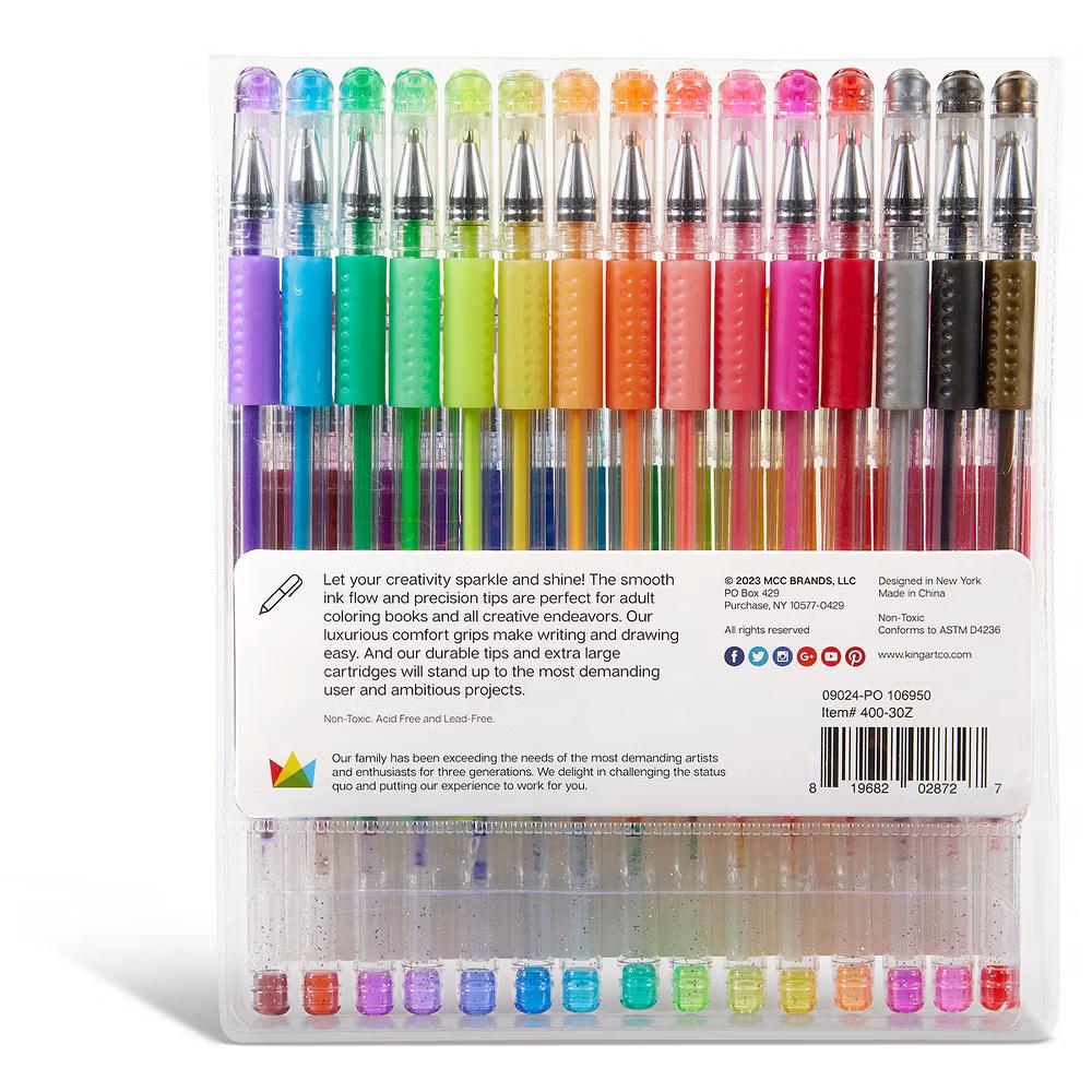 Gel Pens, Soft Grip, 30 Glitter Colors - Image 3